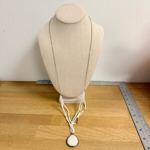 White seed bead with large pendant long lanyard necklace